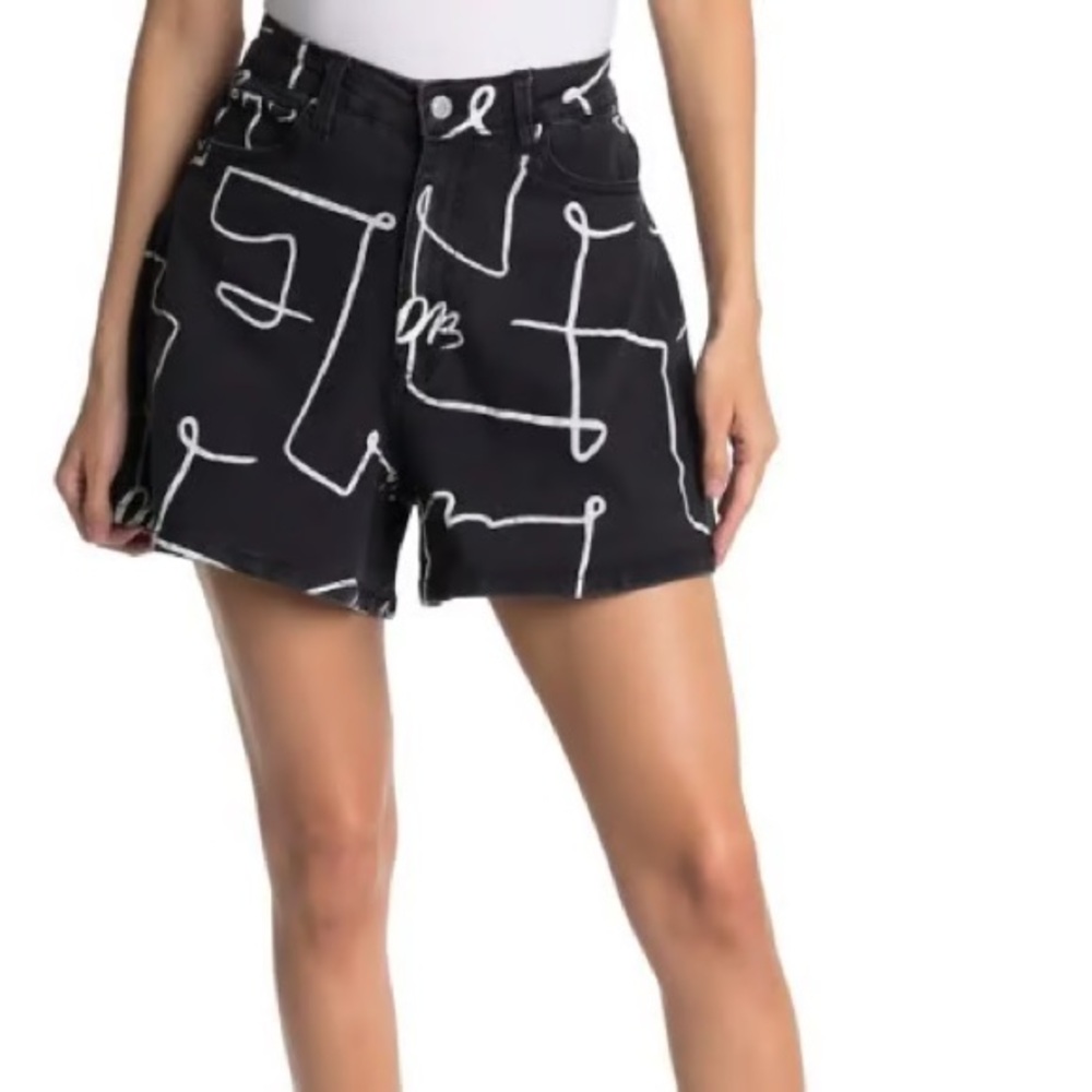 WeWoreWhat High Waist Black Scribble Shorts